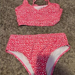 SHEIN Pink and White Polka Dot Two-Piece Bikini